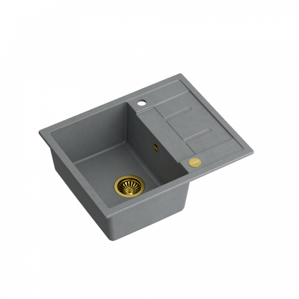 QUADRON MORGAN 116 GraniteQ zlew 1 komora silver stone/elementy złote 620x500x220  HB8210U5G1P2O