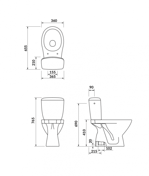 Cersanit KASKADA Kompakt WC 65,5x36 cm z deską sedesową i zbiornikiem, kolor biały K100-207