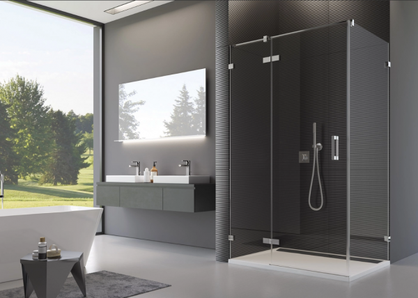 Ronal Sanswiss drzwi jednoczęściowe ze ścianką stałą w linii 90-160x200 cm, szkło przezroczyste, profile chrom PU13DSM11007