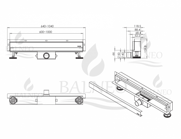 Balneo WDrain NEXT odpływ liniowy ścienny dwustronny 70 cm złoty szczotkowany A0301030102-2 WYSYŁKA
