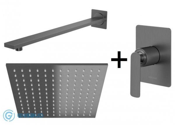 Kohlman Experience Gray Zestaw prysznicowy podtynkowy z deszczownicą 25x25 cm szczotkowany grafit QW220EGQ25