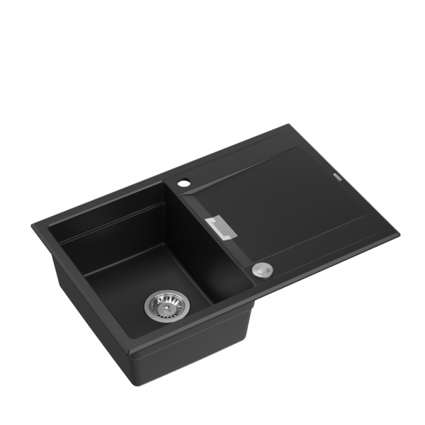 Quadron OWEN 111 GraniteQ zlewozmywak z syfonem Push 2 Open 1-komorowy z/o (760x500x215; kom. 330x430) pure carbon / elementy stalowe HQO7650U7BS
