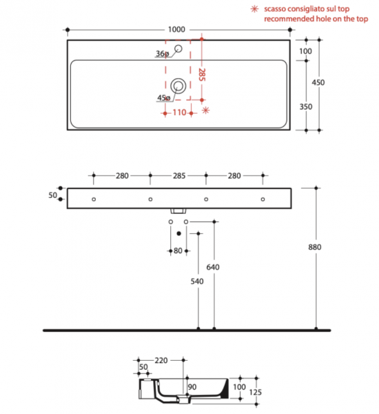 Kerasan 358381 CENTO umywalka 100X45 TUTTA wanna NOCCIOLA
