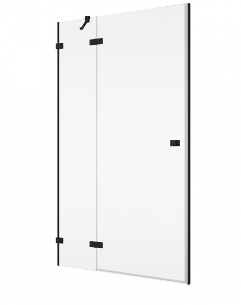 Ronal drzwi jednoczęściowe prawe ze ścianką stałą w linii 75-120x200 cm, szkło przezroczyste, profile BLACK LINE czarny mat AN13WDSM10607