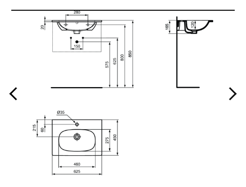 Ideal Standard Tesi Umywalka z powierzchniami bocznymi 62cm T3510V3
