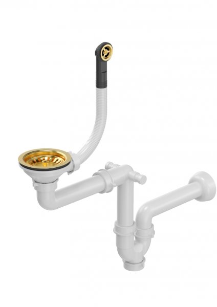 Quadron Odpływ zatyczkowy 3 1/2&quot; z syfonem 1-komorowy PVD złoty (GRANIT-pionowy), save space M1SSG5A