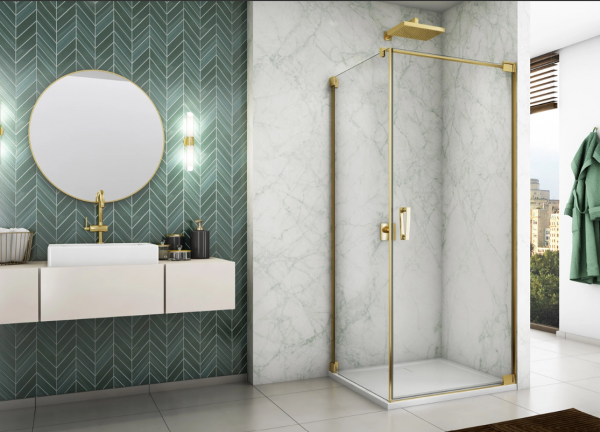 Ronal Sanswiss ścianka boczna 90,1-140x0-200 cm, szkło przezroczyste, profile GOLD LINE złoty CAT1SM21207