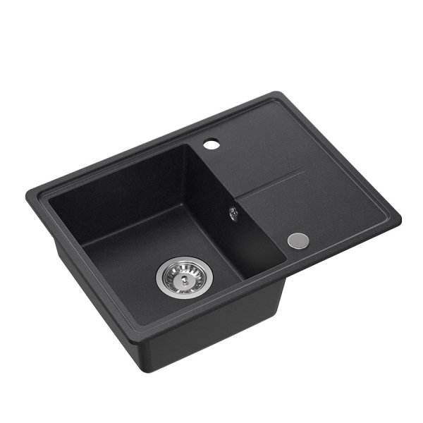 Quadron TONY 116 GraniteQ zlewozmywak granitowy black dotted (czarny) 1-komorowy z/o (60x45x18,5), z syfonem i zaślepką stal szlachetna HTO6045CZK