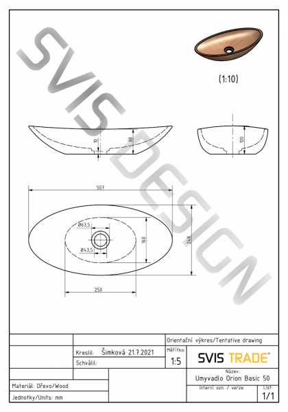 S.V.I.S. DesignUMYWALKA 50 CM ORION DĄB LAKIER PÓŁMATOWY NATURALNY