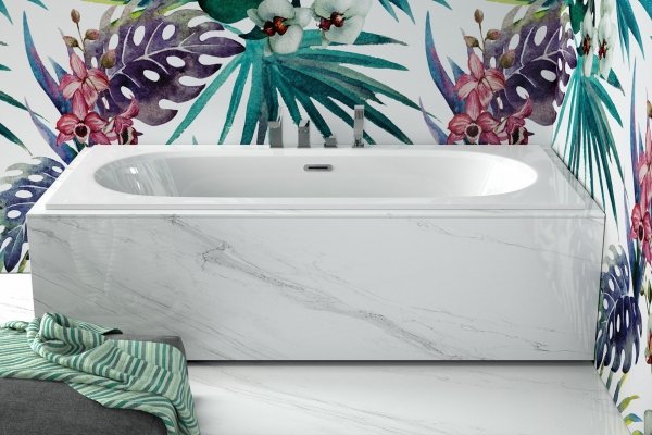 Besco Vitae Slim + wanna prostokątna 170x75cm + syfon z przelewem czarny mat WAV170SC+