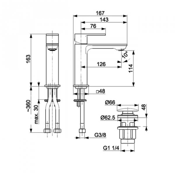 KFA Armatura Dust bateria umywalkowa złota połysk 16.3 cm z korkiem klik-klak 93832048