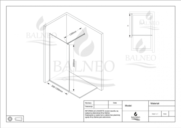 Balneo Ścianka prysznicowa Beira 70 x 200 cm transparentna 8 mm czarna K0101010110-3