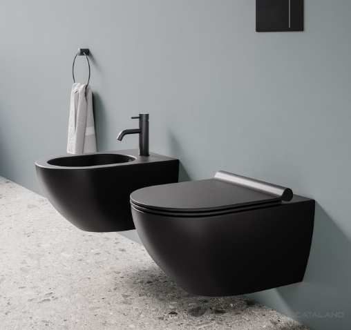 Catalano Colori/Sfera Silentech® Zestaw miska WC wisząca z deską wolnoopadająca i mocowaniem czarny mat 0511550022 + 5SCSTPNS + 5KFST00/9056060000