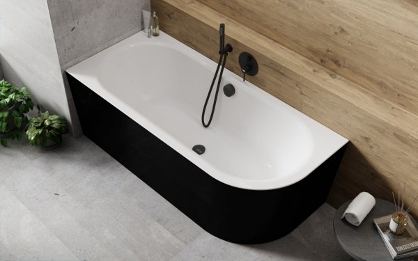 Besco Avita A-line B&amp;W wanna wolnostojąca czarno/biała 150 L + syfon czarny z napełnieniem przez przelew WAA15ABLCN