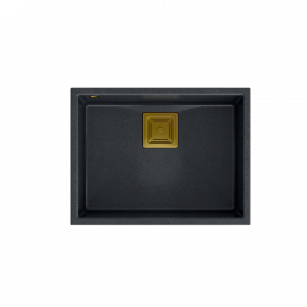 Quadron David 50 zlewozmywak granitowy 1-komora 55x42 cm black diamond/elementy złote HQD5542U8G1