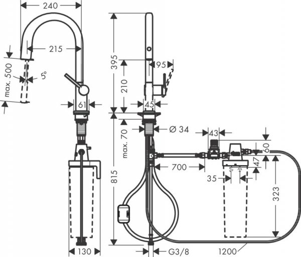 Hansgrohe Aqittura M91 Bateria kuchenna z wyciąganą wylewką z filtrem stal szlachetna szczotkowana 76803800