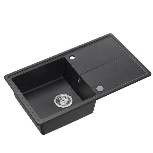 Quadron TONY 111 GraniteQ zlewozmywak granitowy black dotted (czarny) 1-komorowy z/o (78x45x18,5), z syfonem i zaślepką stal szlachetna HTO7845CZK