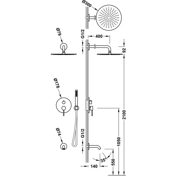 Tres STUDY Zestaw baterii jednouchwytowej podtynkowej 3-drożnej Rapid-box prysznicowej 26237302GR