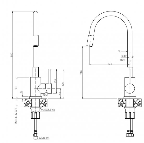 QUADRON bateria kuchenna MAGGIE z elastyczną wylewką kolor SZARY 3323503GR