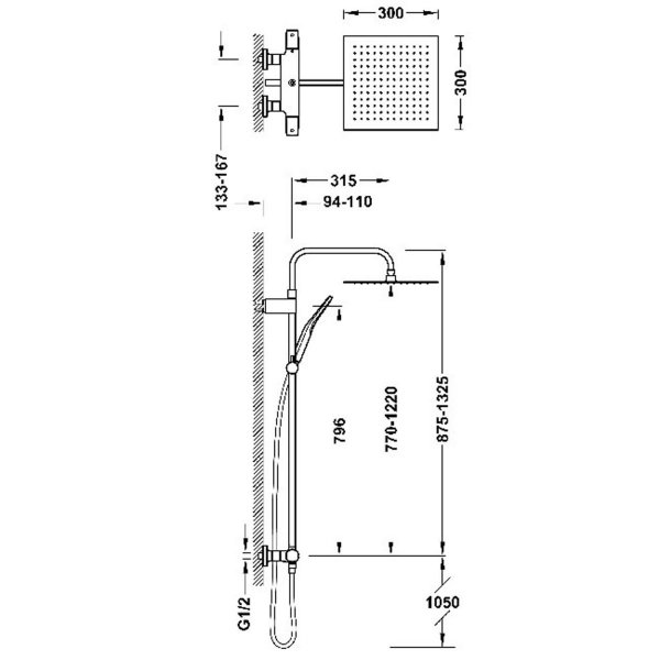 Tres OVER-WALL Zestaw baterii termostatycznej naściennej 2-drożnej prysznicowej 19038702BM