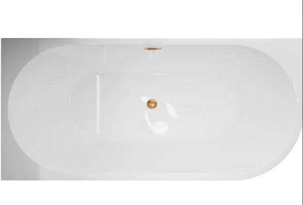 Balneo AVOLA wanna wolnostojąca narożna lewa 160 x 80 cm biała akrylowa z ramą ze stali nierdzewnej i 6 nóżkami stabilizującymi z przelewem i korkiem miedzianym J0101060502-1