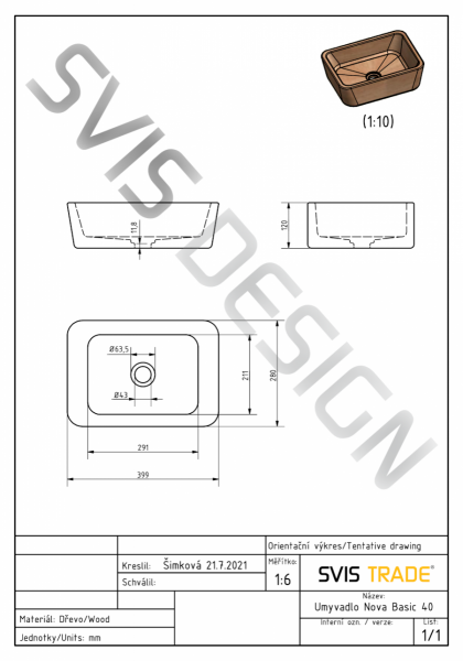 S.V.I.S. Design UMYWALKA 40 CM NOVA BUK LAKIER BŁYSZCZĄCY NATURALNY