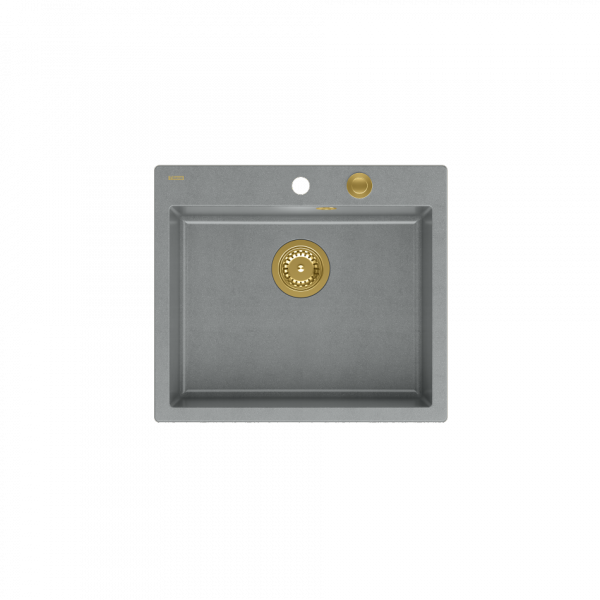 QUADRON MORGAN 110 GraniteQ zlew 1 komora silver stone/elementy złote 570x500x220  HB8304U5G1P2O