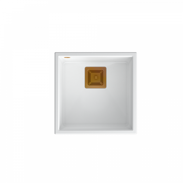 Quadron David 40 zlew granitowy 1-komora 42x42 cm snow white/elementy miedziane HQD4242U1C1