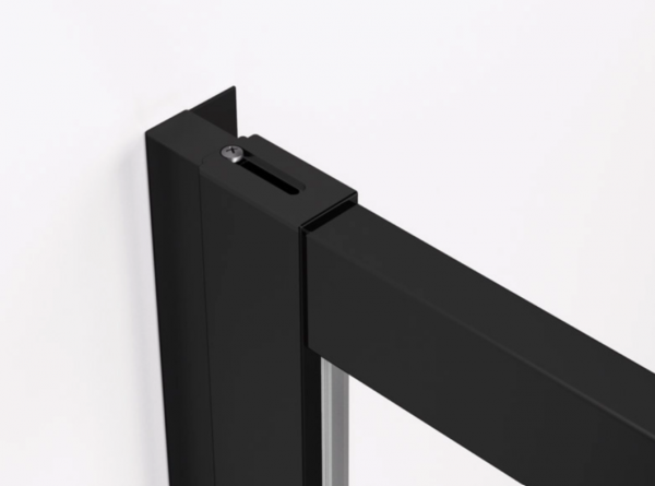 Ronal wejście narożne lewe na wymiar z drzwiami rozsuwanymi, kabina asymetryczna 60-90x0-200 cm, szkło przezroczyste, profile BLACK LINE czarny mat TLSGSM10607