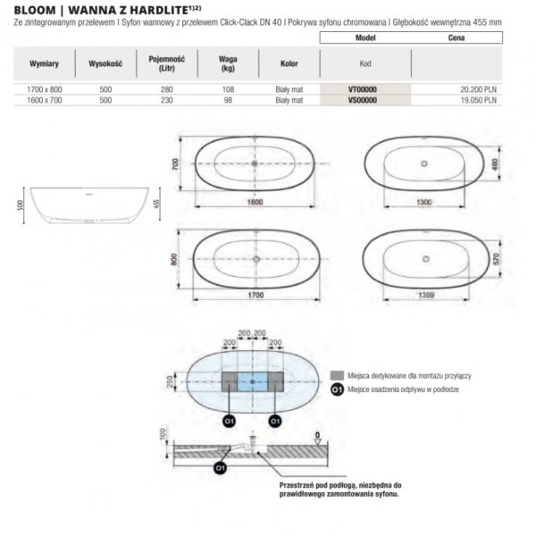 Ronal Glass 1989 Bloom Wanna wolnostojąca 160x70 cm biały mat VS00000