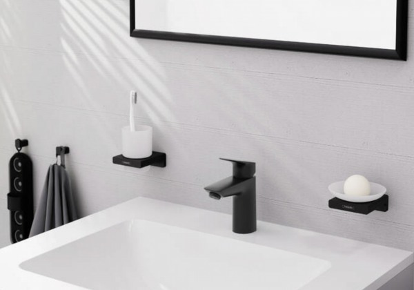 Hansgrohe Logis Jednouchwytowa bateria umywalkowa 100 z kompletem odpływowym Push-Open czarny mat 71107670