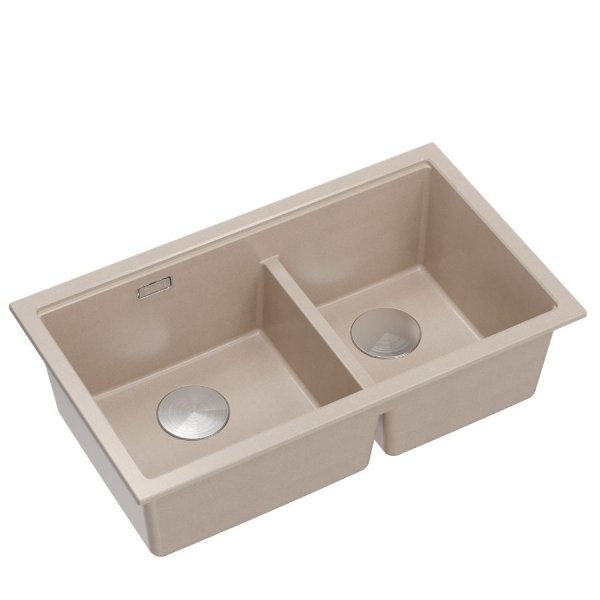 QUADRON | LOGAN 120 | granitowy zlewozmywak kuchenny PEARL BEIGE + STAL | wymiar: 76 x 45 x 23,5 cm | 2-komorowy podwieszany | podbudowa szafki od: 80 cm HQL7645U2BSU