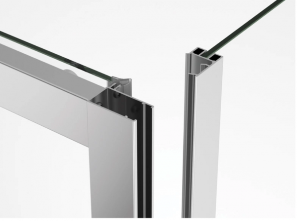 Ronal drzwi rozsuwane czteroczęściowe na wymiar 100-180x0-200 cm, szkło przezroczyste, profile srebrny mat TLS4SM10107