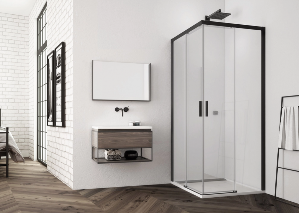 Ronal Top-Line S Black Drzwi prysznicowe przesuwne 90x200 cm lewe profile czarny mat szkło Durlux 200 Aquaperle TLSG0900622