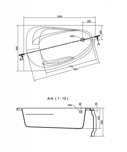 Wanna asymetryczna 150x95 L Joanna New Cersanit (S301-167)