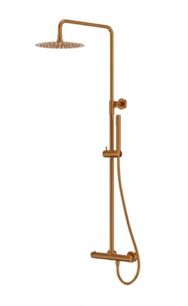Lavita Natynkowy zestaw prysznicowy termostatyczny z deszczownicą Orion Brushed Copper 5900378357315