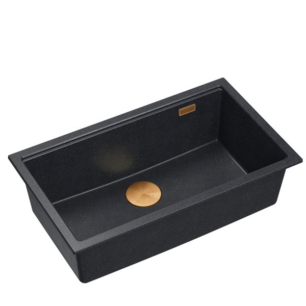 Quadron LOGAN 110 GraniteQ zlewozmywak black diamond 76x44x23,5 cm 1-komorowy podwieszany z syfonem manualnym miedziany HQD7644U8PVDC1U