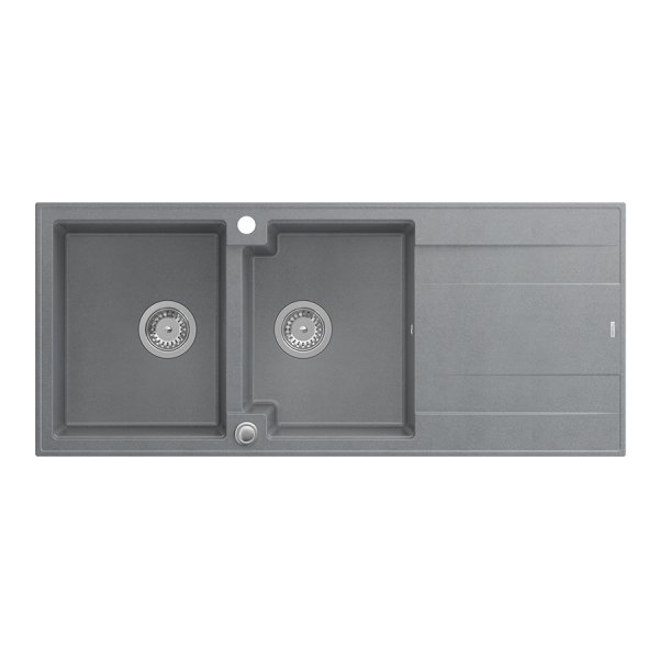 QUADRON EVAN 121 GraniteQ zlewozmywak z syfonem Push To Open 2-komorowy z/o (1160x500x210; kom. 420x340) silver stone / elementy stalowe HQE11650U5BSP2O