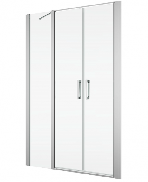 Ronal drzwi wahadłowe dwuczęściowe ze ścianką stałą w linii 110x200 cm, szkło przezroczyste, profile Srebrny połysk D22T32070405007