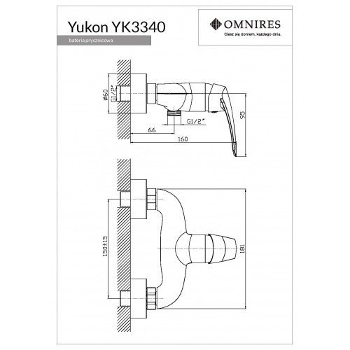 Omnires Yukon bateria prysznicowa solo YK3340CR 