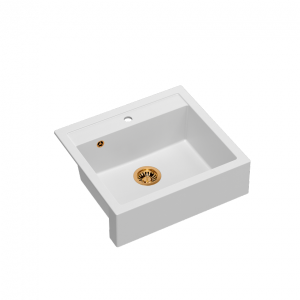 QUADRON BILL 110 GRANITEQ zlewozmywak wpuszczany 1-komorowy 595x540x205 mm, snow white / elementy miedziane HCQB6054U1PVDC1