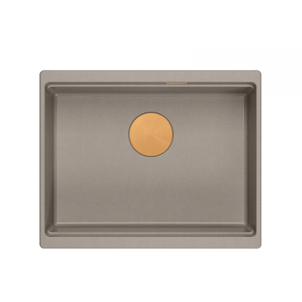 Quadron LOGAN 100 GraniteQ zlewozmywak soft taupe 56x45x21,5 cm 1-komorowy podwieszany z syfonem manualnym miedziany HQJ6045U4PVDC1U