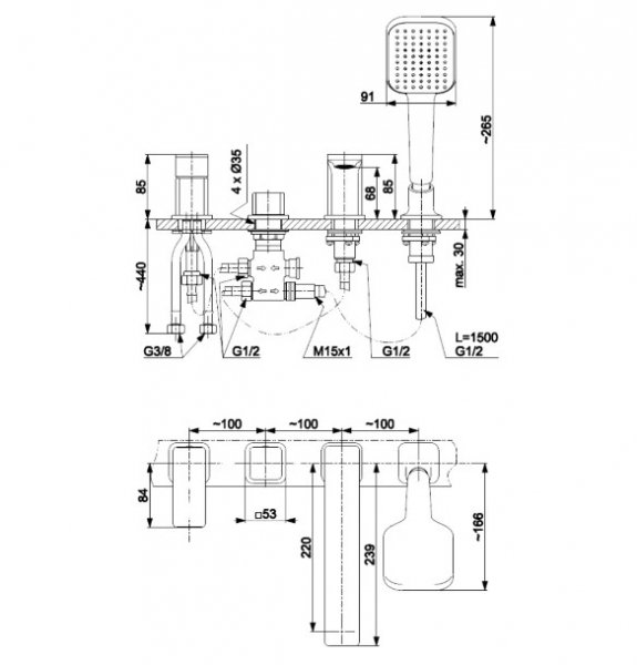 KFA Armatura Dust bateria wannowa złota połysk 4-otworowa 93836260