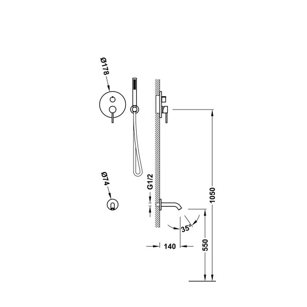 Tres STUDY zestaw wannowy podtynkowy Rapid-box złoty 26238006OR