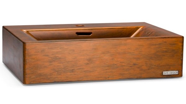 S.V.I.S. Design UMYWALKA 60 CM PYXIS BASIC Z PRZELEWEM, Z OTWOREM NA BATERIĘ - AGED METAL, MIEDZIANY I CZARNY, LAKIER MATOWY