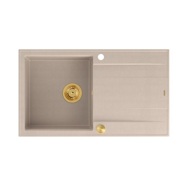 Quadron EVAN 111 GraniteQ zlewozmywak z syfonem Push 2 Open 1-komorowy z/o (860x500x210) pearl beige / elementy złote HCQE8650U2PVDG1P2O