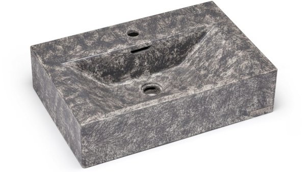 S.V.I.S. Design UMYWALKA 60 CM PYXIS BASIC Z PRZELEWEM, Z OTWOREM NA BATERIĘ - STONE, SZARY, LAKIER MATOWY