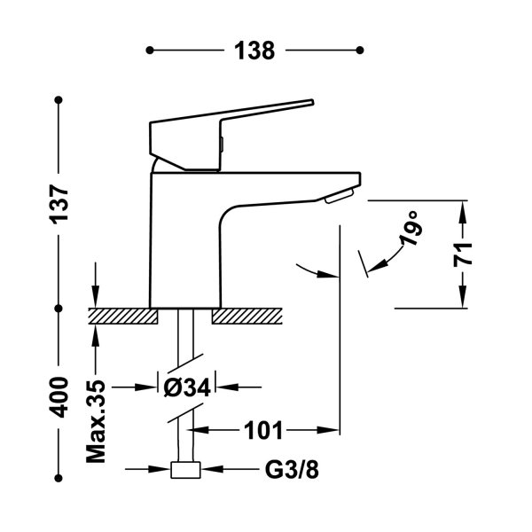Tres BASE BATERIA JEDNOUCHWYTOWA UMYWALKOWA Z SYSTEMEM TRES-DUO-21510310