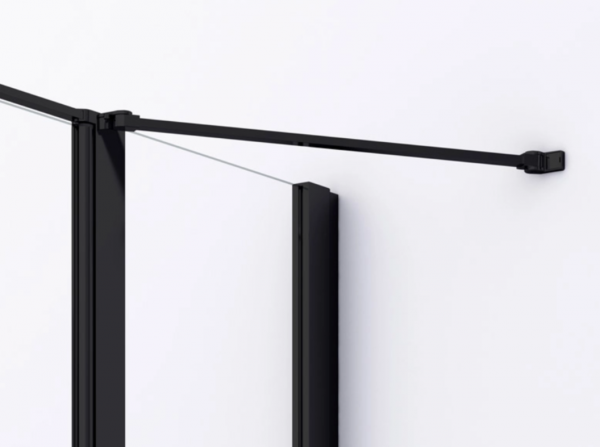 Ronal drzwi wahadłowe dwuczęściowe na wymiar, ze ścianką stałą w linii 90-150x0-200 cm, szkło przezroczyste, profile BLACK LINE czarny mat D22T32SM10607
