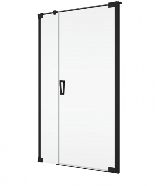 Ronal Sanswiss drzwi wahadłowe jednoczęściowe prawe ze ścianką stałą w linii 110x200 cm, szkło przezroczyste, profile BLACK LINE czarny mat CA31CD1100607